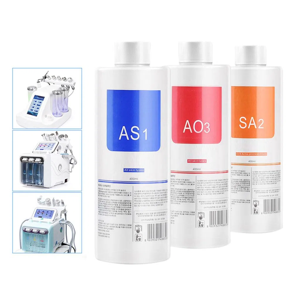 Aquafacial Lösungen für Professionelle Aqua Facial Geräte, AS1 SA2 AO3 Aqua Peeling Lösung, Aqua Peeling Serum Gesichtsbehandlung, Reinigend & Peeling – 400 ml (3 Flaschen)