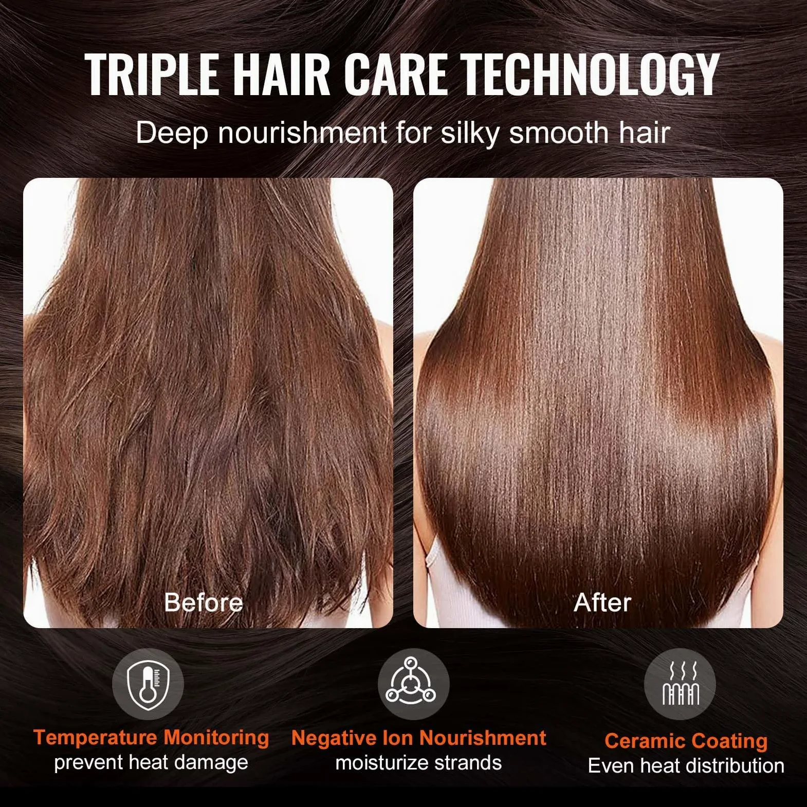 VEVOR Haartrockner, Ionen-Haartrocknerbürste, 110.000 U/min Airstyler mit Oval- & Paddelbürste, 4 Temperatur- & 3-Geschwindigkeits-Föhnbürsten-Styling-Tool für Trocknen, Volumengebendes Glätten