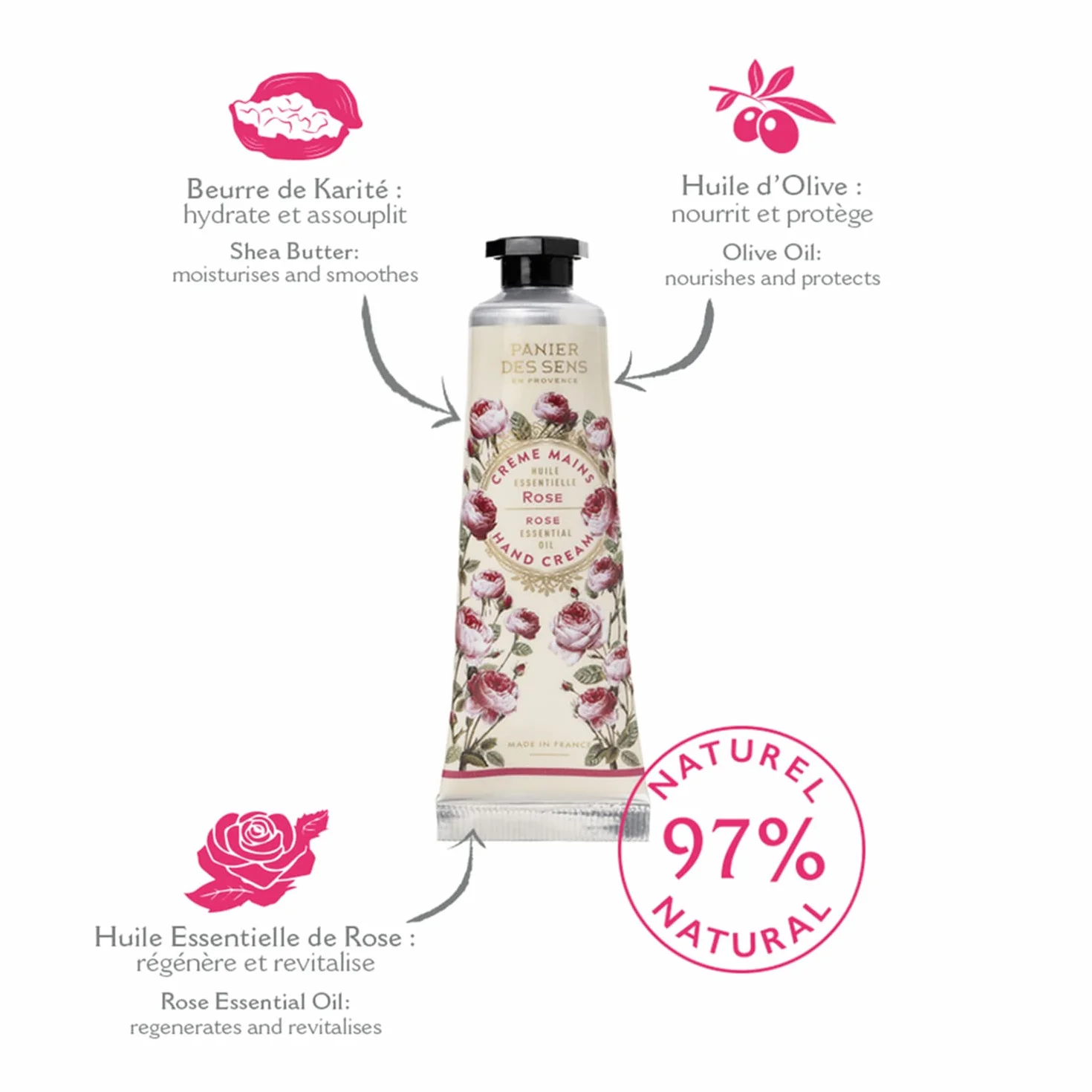 Panier des Sens - Geschenk für Frauen - Trio aus natürlicher Handcreme 3x30ml, Eisenkraut, Rose, Lavendel - Geschenkideen für Frauen - Geschenkset mit 97% natürlichen Inhaltsstoffen – Hand Cream