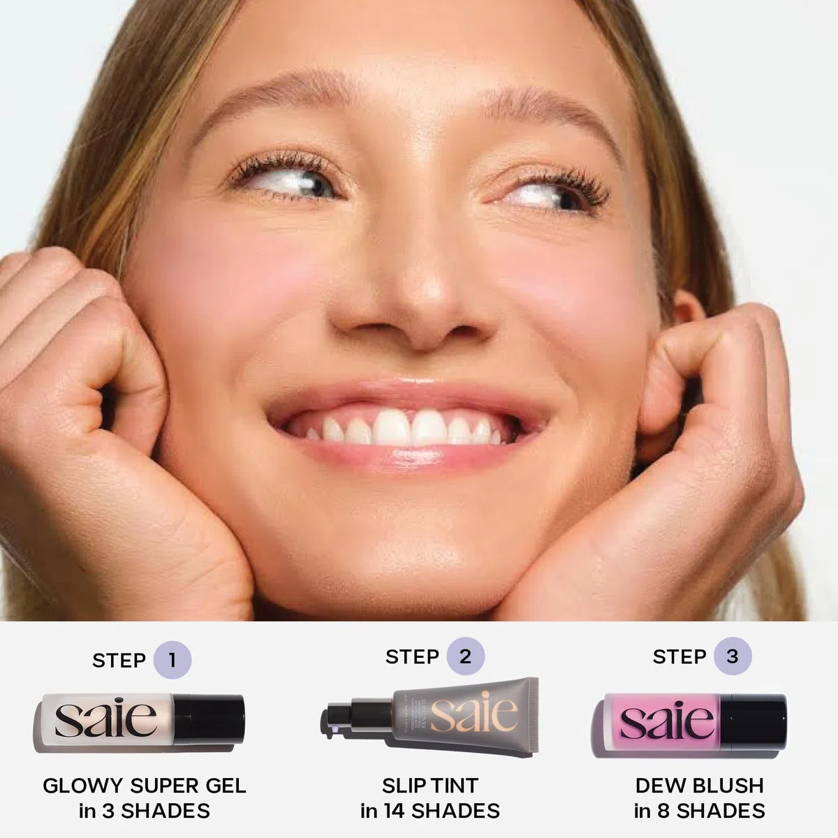 Saie Glowy Super Gel Light Highlighter - Luminizer und Foundation für strahlende Haut, angereichert mit Vitamin C + feuchtigkeitsspendendem Squalenöl, allein oder unter Make-up verwenden | Mehrzweck Hydrating Glow Serum Gel mit Squalanöl, Glitzerfreier fl
