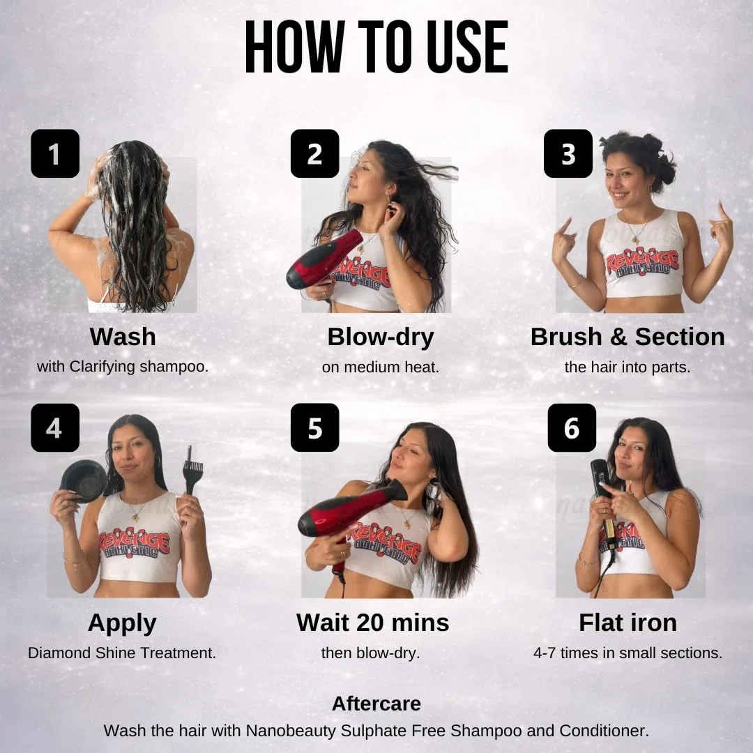 Nanobeauty Brazilian Keratin Hair Straightening Treatment Kit, Diamond Infused, 250ml, Vegan, Blow Dry, Smoothing/Repair, Arganöl, Formaldehyd Free Plus 250ml Shampoo