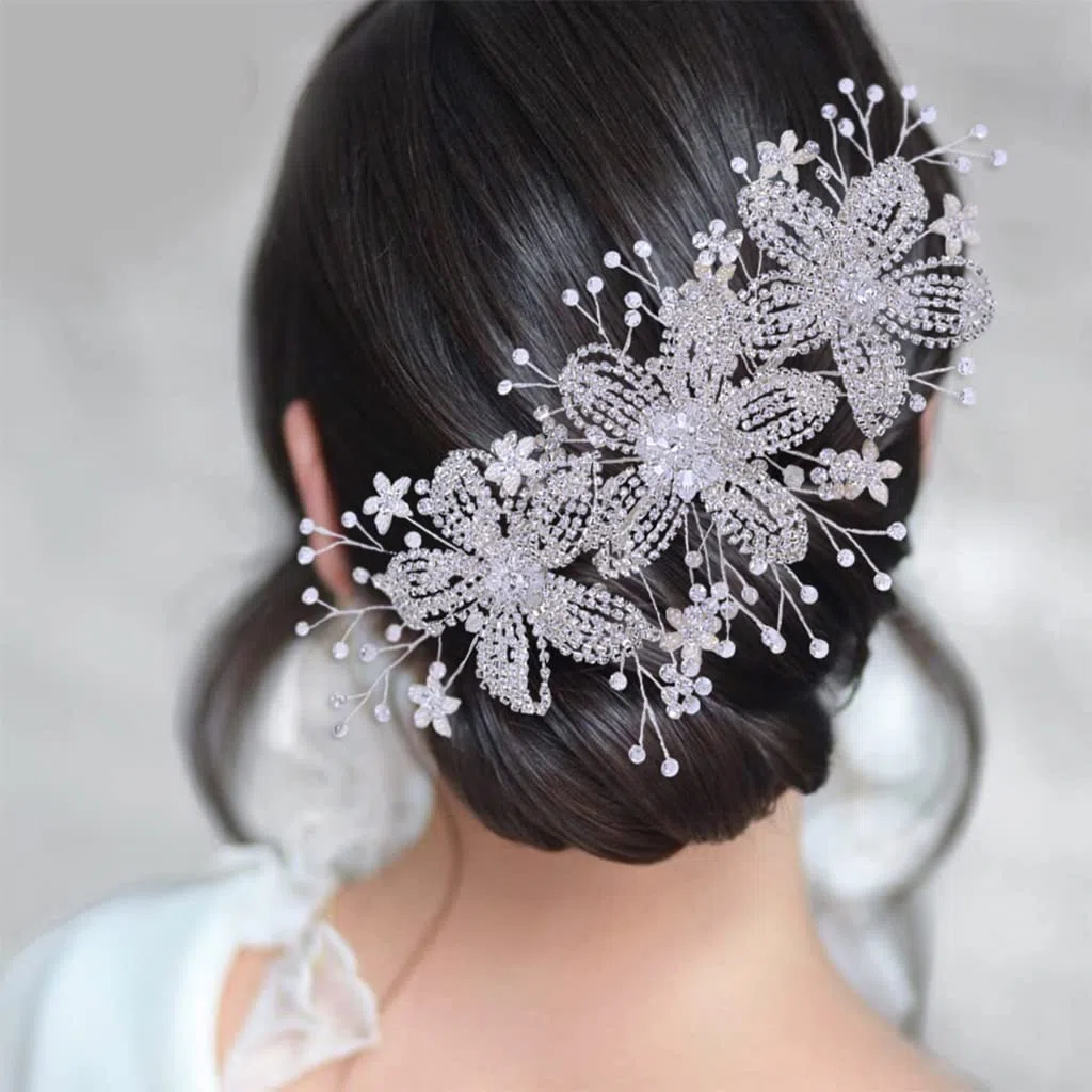 Blumenzweig Braut Hochzeit Stirnbänder Silber Gold Kristall Braut Kopfschmuck Strass Haarrebe für Damen und Mädchen