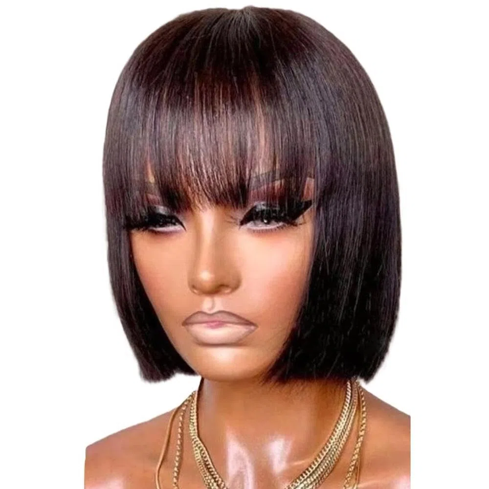 Haarpflege Ombre Braune Kurze Gerade Bob Perücke Aus 100% Echthaar Mit Pony Für Frauen Vollständig Maschinell Hergestellt