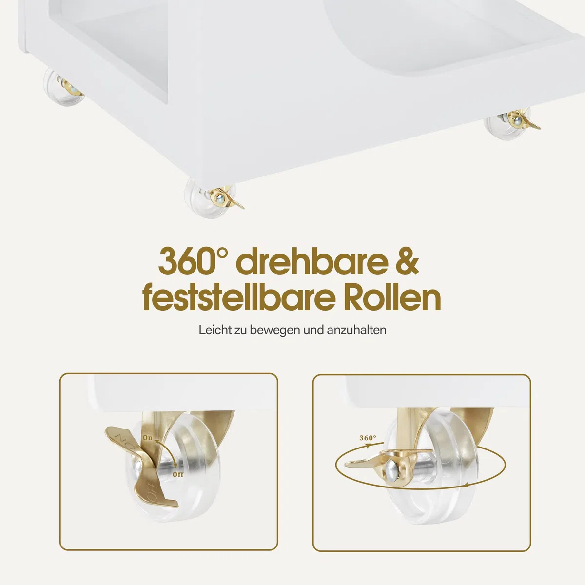 BarberPub Servierwagen mit Rollen Rollwagen Friseurwagen Weiß 44,5x40x87cm