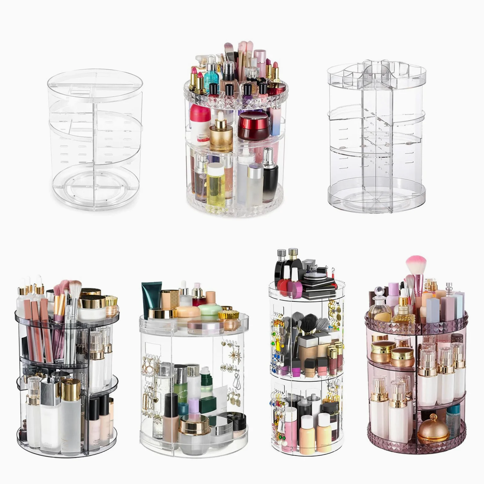 Generisch Geräumiger Make up Organizer, drehbares Acryl Schönheitsproduktregal, kosmetische Aufbewahrungslösung für Schminktisch und Badezimmer, Kosmetikprodukt Organizer