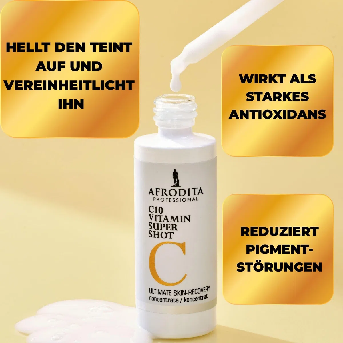 Afrodita Professional C10 Vitamin Super Shot Serum | 10% stabilisiertes Vitamin C Gesichtsserum gegen Pigmentflecken | Aufhellendes Anti-Aging Serum mit Glow-Effekt für alle Hauttypen 30 ml