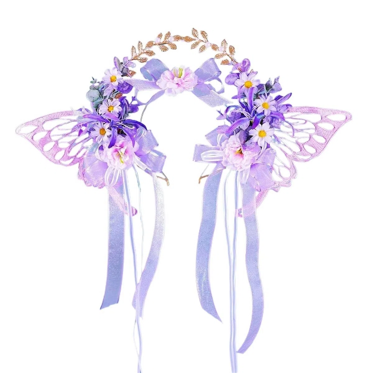 Blumenkranz Haare Simulation Blumenkranz Frauen Schmetterling Blumen Kopf Hoop Braut Künstliche Anti-Rutsch-Hochzeit Girlande Zubehör(Color4)
