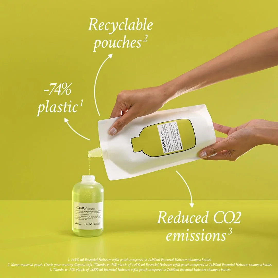 Davines Momo Shampoo Refill 500 ml | Feuchtigkeitsspendendes Shampoo Nachfüllpack für trockenes oder dehydriertes Haar