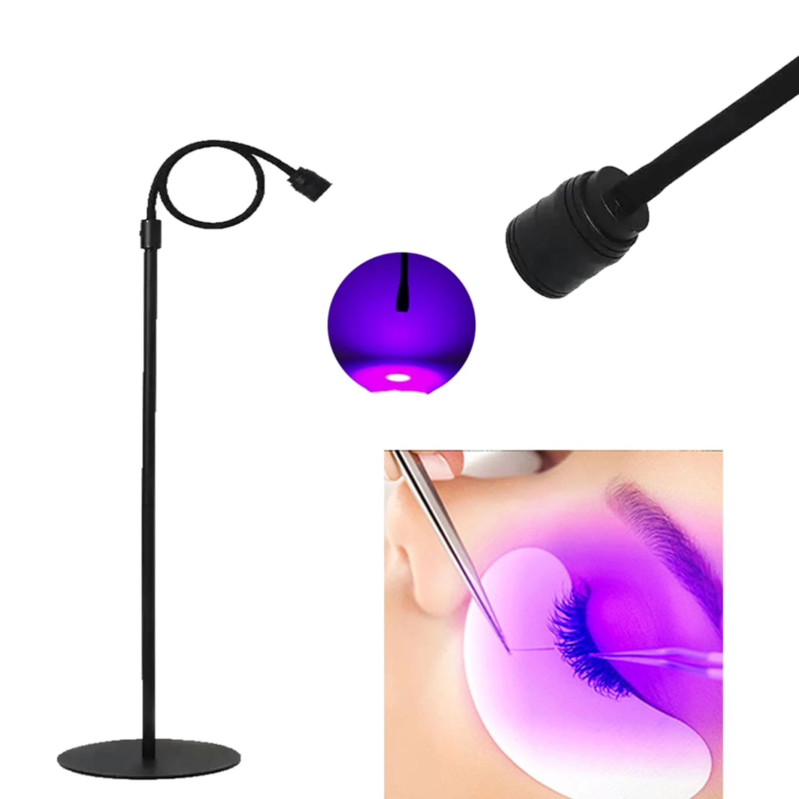 UV-Wimpernlicht für Wimpernverlängerungen, UV-Lampe mit Fußpedal, UV-Gel-Härtungs-LED, Verstellbare Schwanenhals-Wimpernlampe für Wimpernkünstler, Nail Tech Makeup Studios (10W)