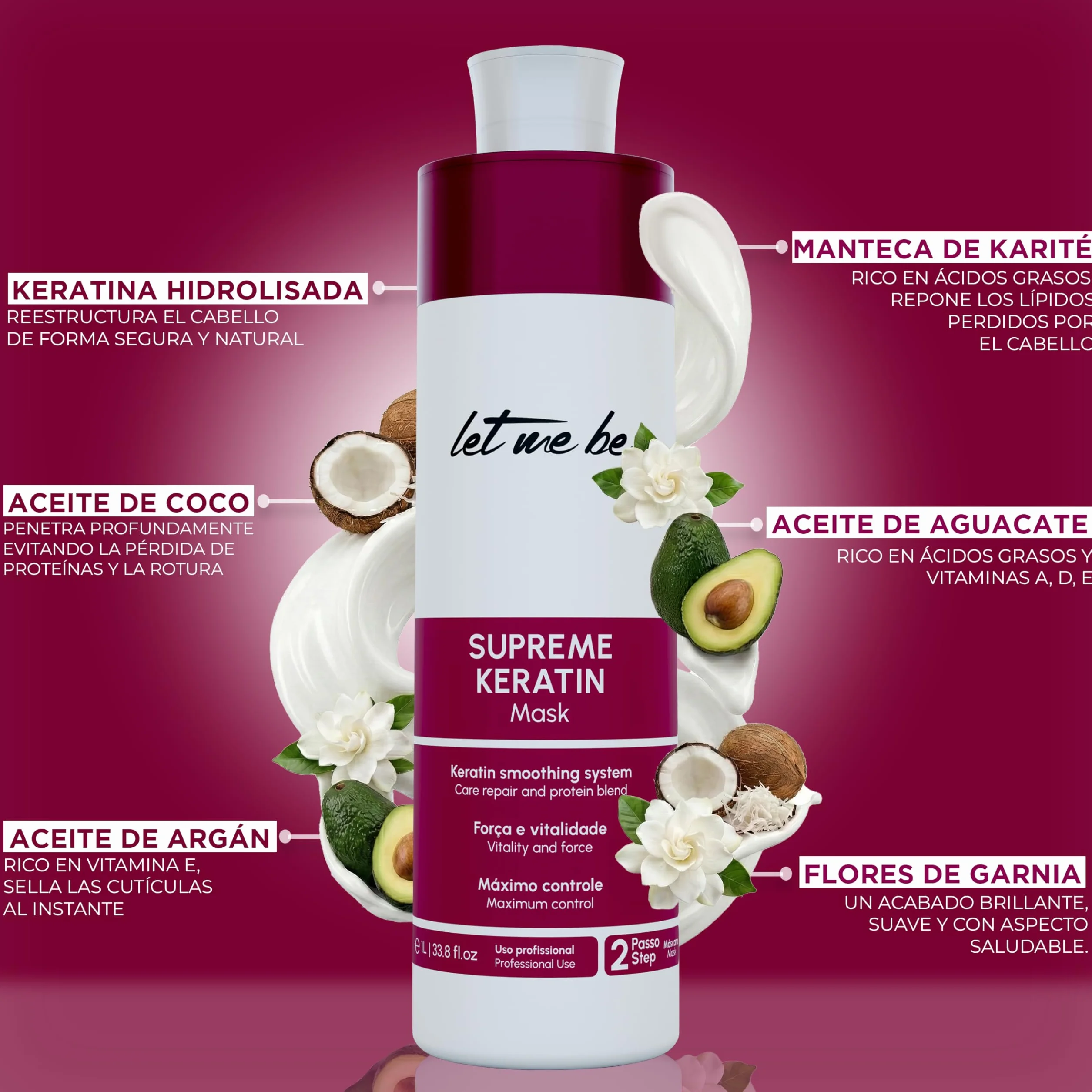 Let Me Be – Supremeliss Mask Keratin Straightening Kit, 2 in 1, Anti-Rückstände-Shampoo und Maske, Tiefenreinigung und 100% brasilianische Glättung, langanhaltend (2 x 500 ml)