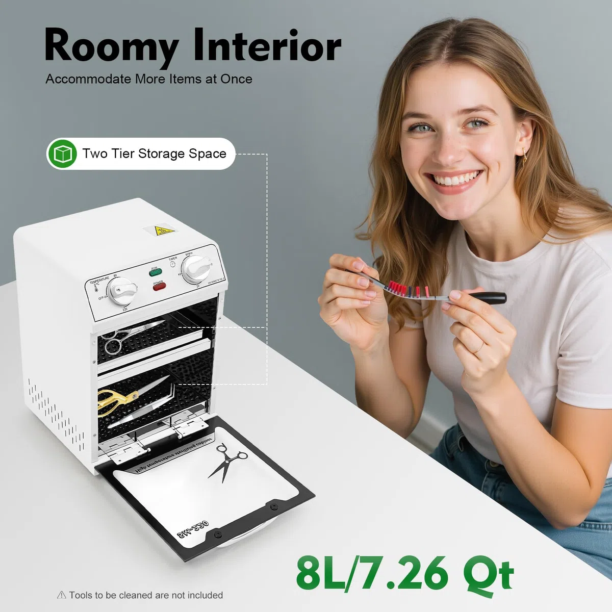 Hochtemperatur Sterilisator, 8 L Sterilisator für Instrumente, Große Kapazität, Sterilisationsschrank mit Timer für Kosmetik, Fusspflegestudios, Friseursalon, Weiß