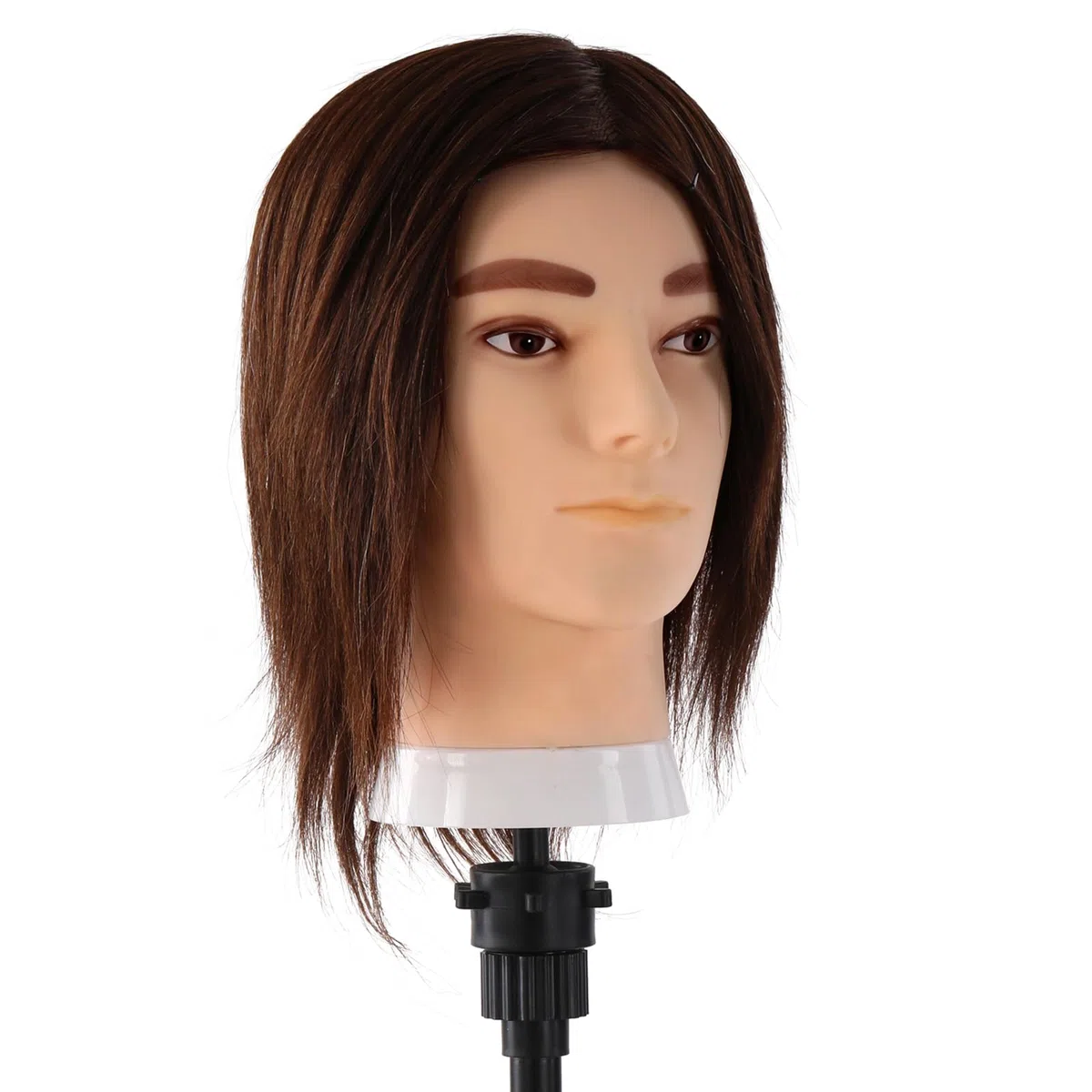 Mann Frisierkopf 100% Echthaar, Frisurenkopf Männlicher Haarschnitt Übungskopf mit Haar, Friseur Kopf Mannequin Head Puppenkopf mit Tischklemme und Kammgarnitur