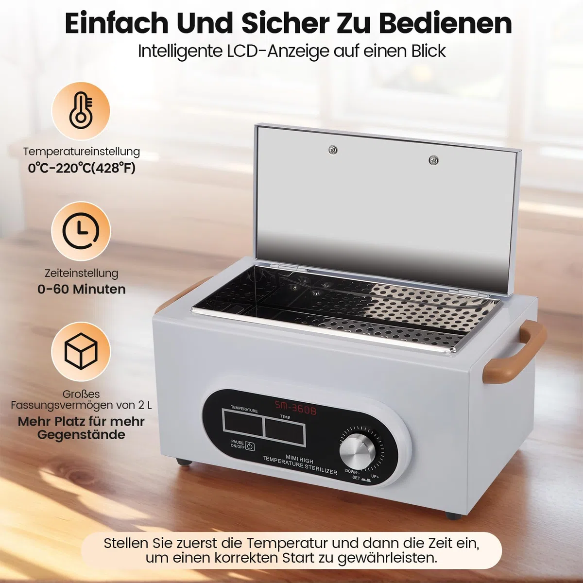 300W sterilisator für instrumente, 230℃ Heißluftsterilisator Desinfektion mit einstellbarem, Timer Kleine Sterilisatoren für Nagelwerkzeuge Kosmetikwerkzeuge Fußpflege