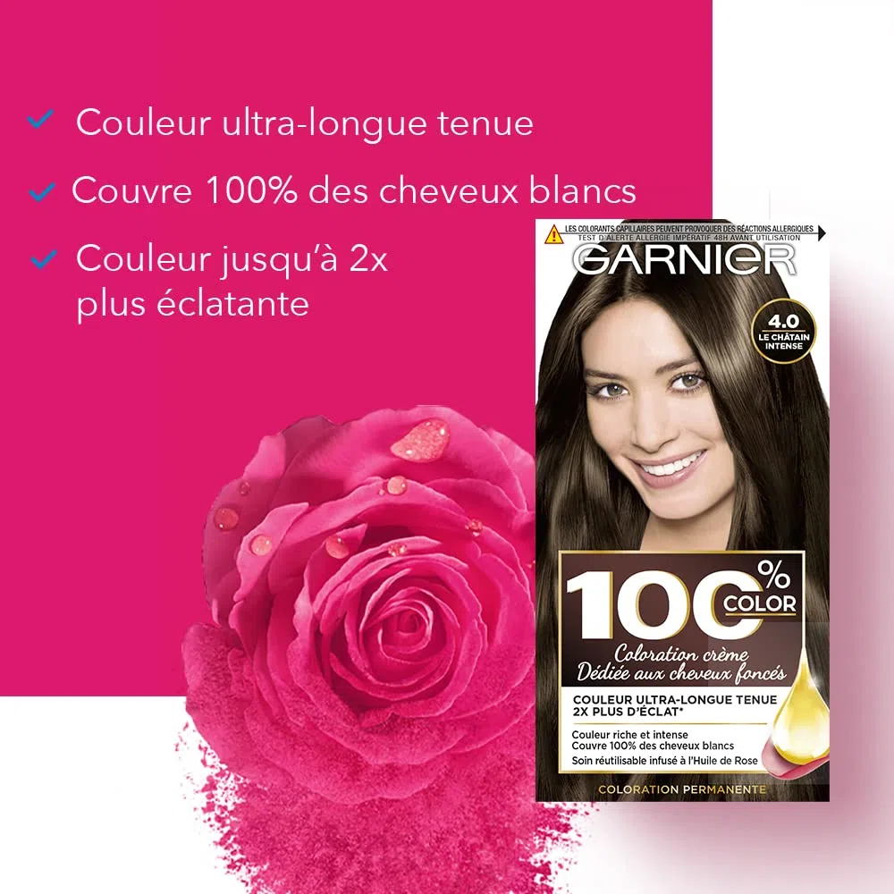 Garnier 100% Ultra Braun Haarfarbe 4.0, intensives Braun, 2 Stück