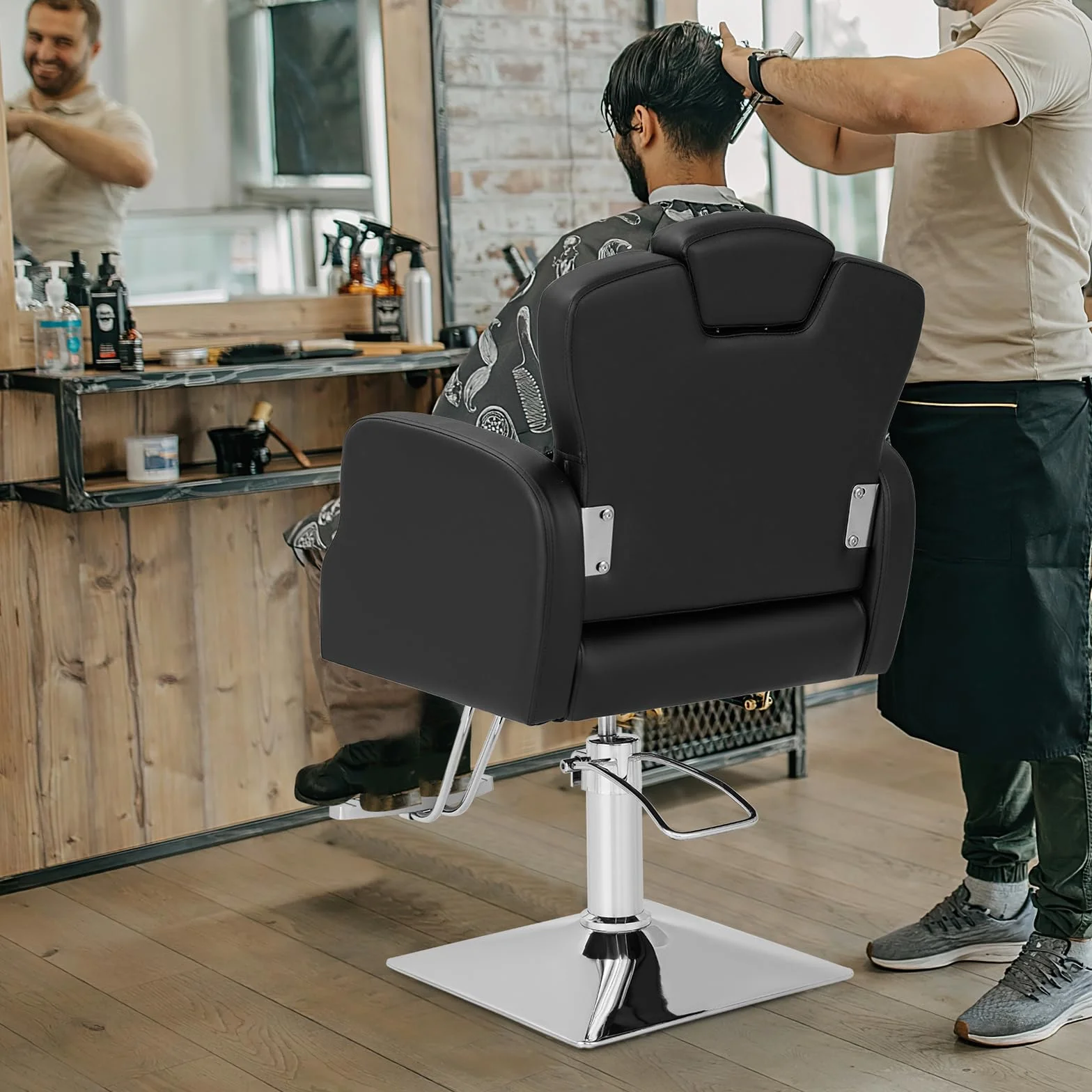 RELAX4LIFE Friseurstuhl mit verstellbarer Kopfstütze & Fußstütze, Salonstuhl drehbar höhenverstellbar, bis 150kg