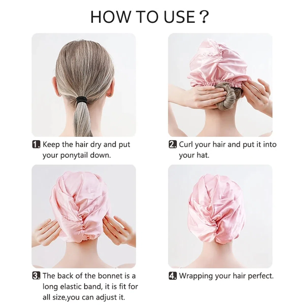 Schlafhaube Seide Seidengedrehter Schlafhauben-Turban mit elastischem Band, Damen-Kopftuch for die Haarpflege