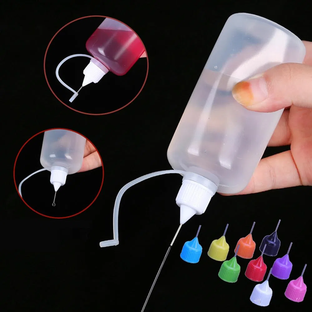 Leere Nadelspitzen-Kleber-Applikator-Flaschen, 3–120 ml, Quetschflasche, Kosmetik-Flüssigkeitsbehälter für Scrapbooking, Papier, Quilling, Bastelwerkzeug, Augenflüssigkeit, Tropfflaschen (Farbe