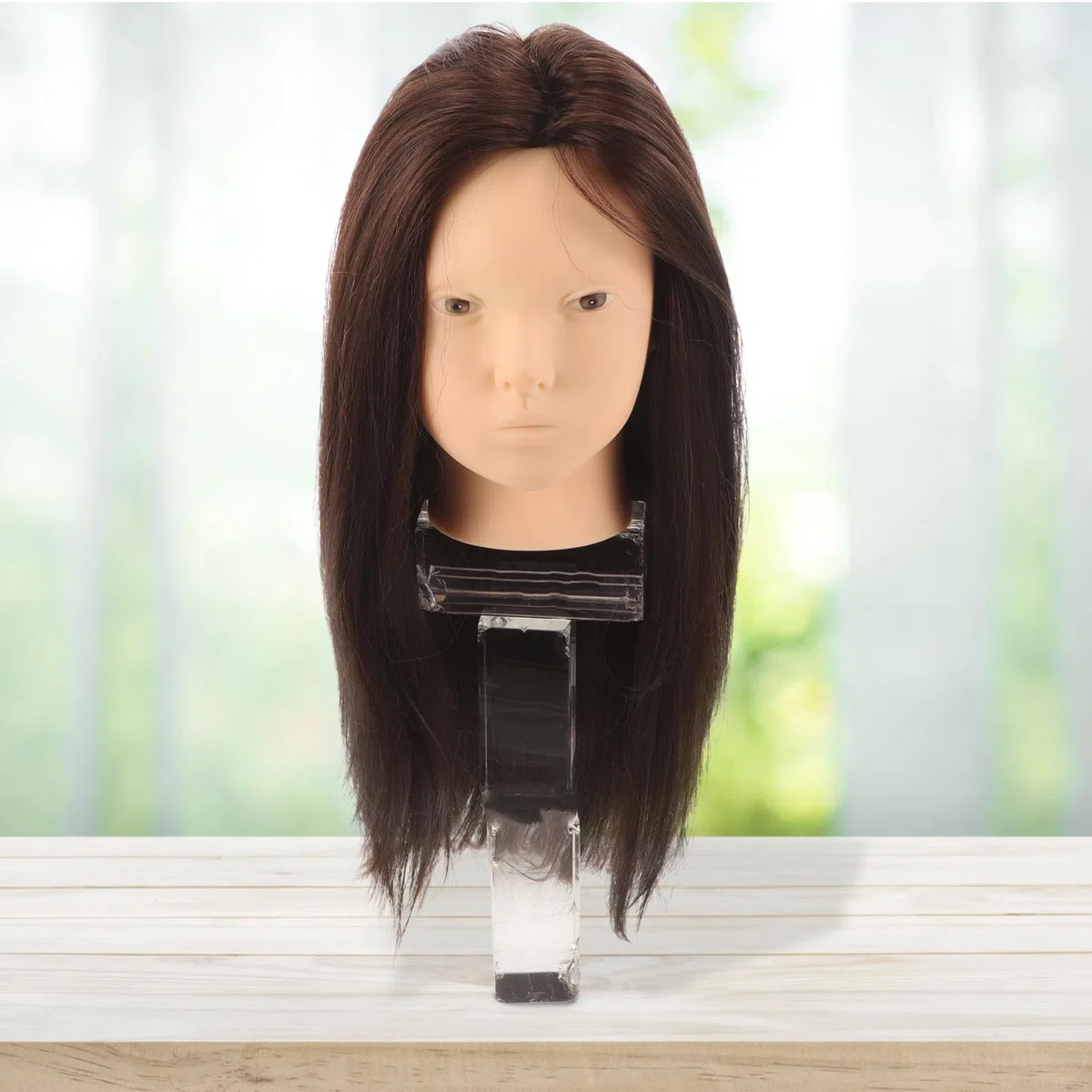 TEHAUX Frisierkopf Echthaar Übungskopf mit Halterung zum Haarstyling und Flechten Glatte Textur für Friseurschule und Salonpraxis