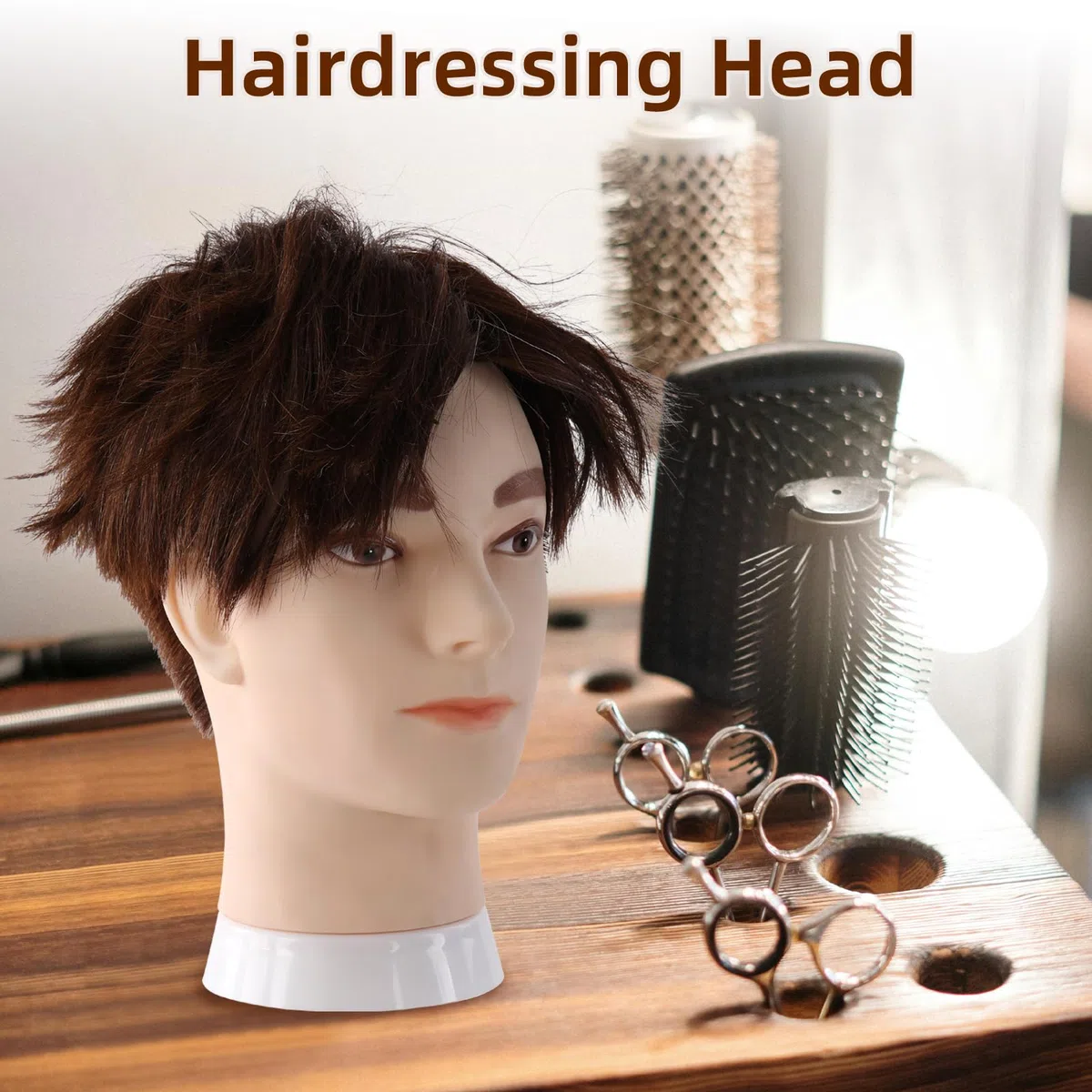 Mann Frisierkopf 100% Echthaar, Frisurenkopf Männlicher Haarschnitt Übungskopf mit Haar, Friseur Kopf Mannequin Head Puppenkopf mit Tischklemme und Kammgarnitur