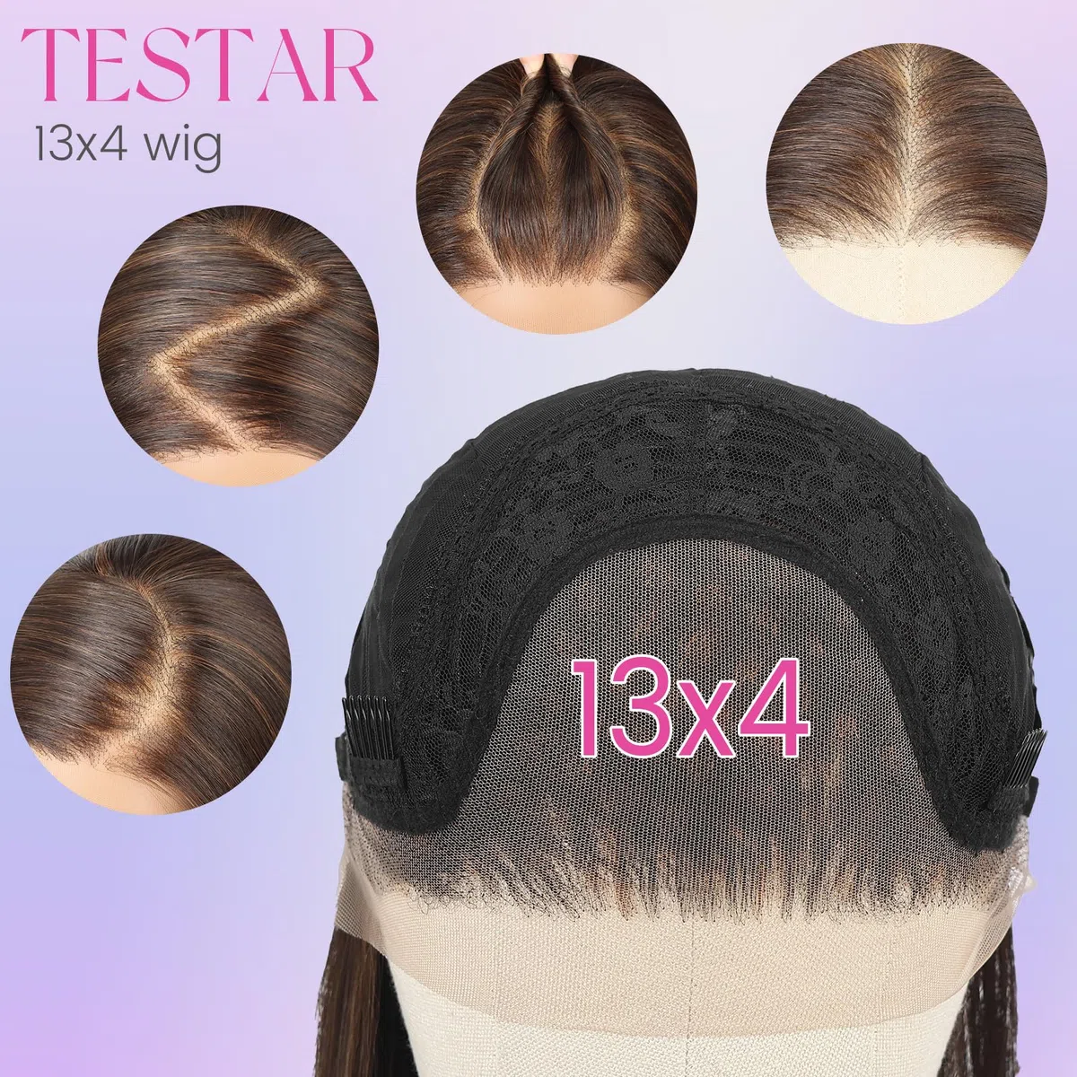 Testar 13x4 Lace Front Perücke Braun Synthetik Gerades Haar Hitzebeständig 20 Zoll