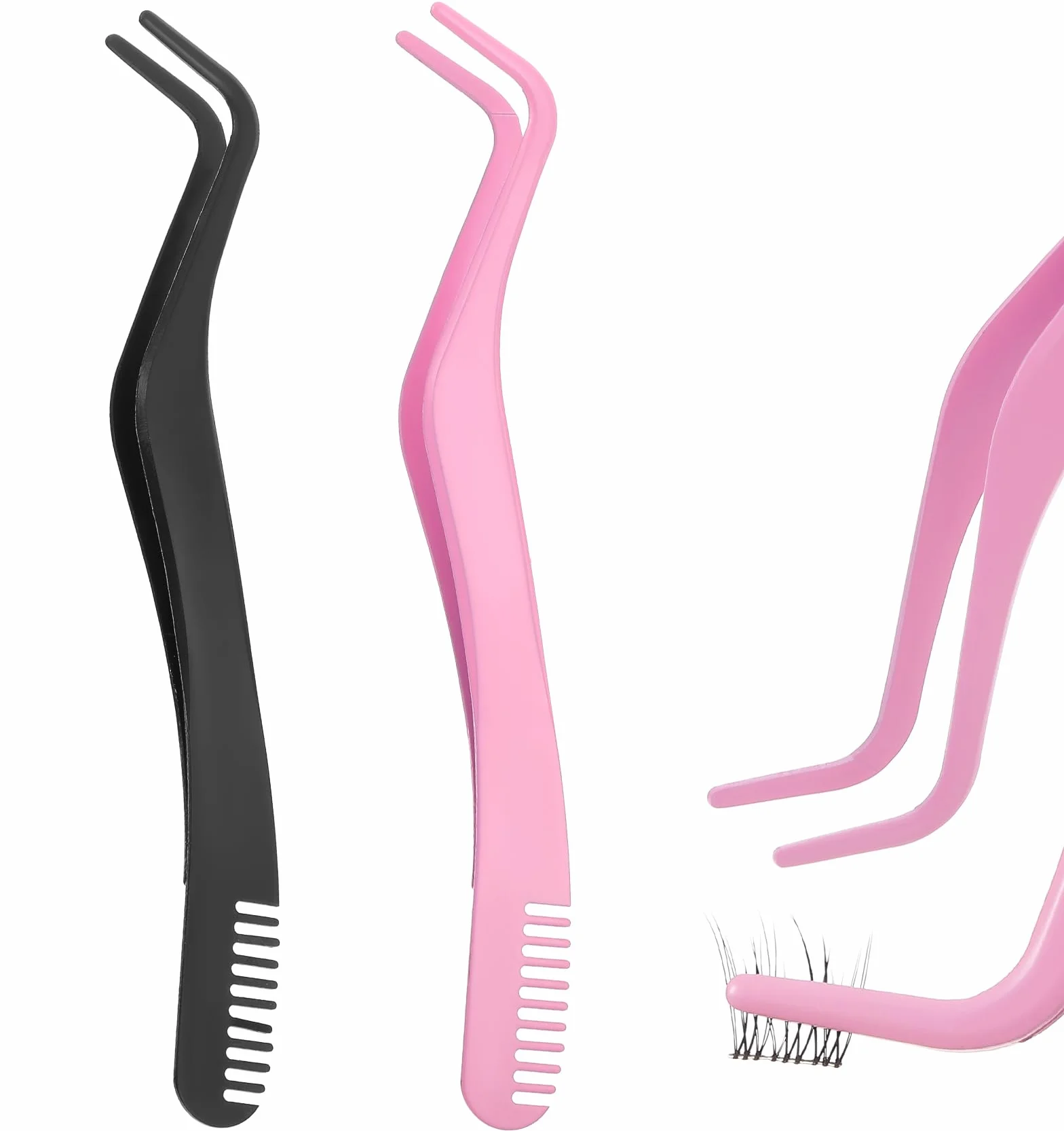 2 Stück Wimpernzange für Lashes, Wimpern Pinzette mit Wimpernkamm und Rutschfestem Griff aus Edelstahl, Präzisionspinzetten für Falsche Wimpern Einzelwimpern und Augenlid-Tapes