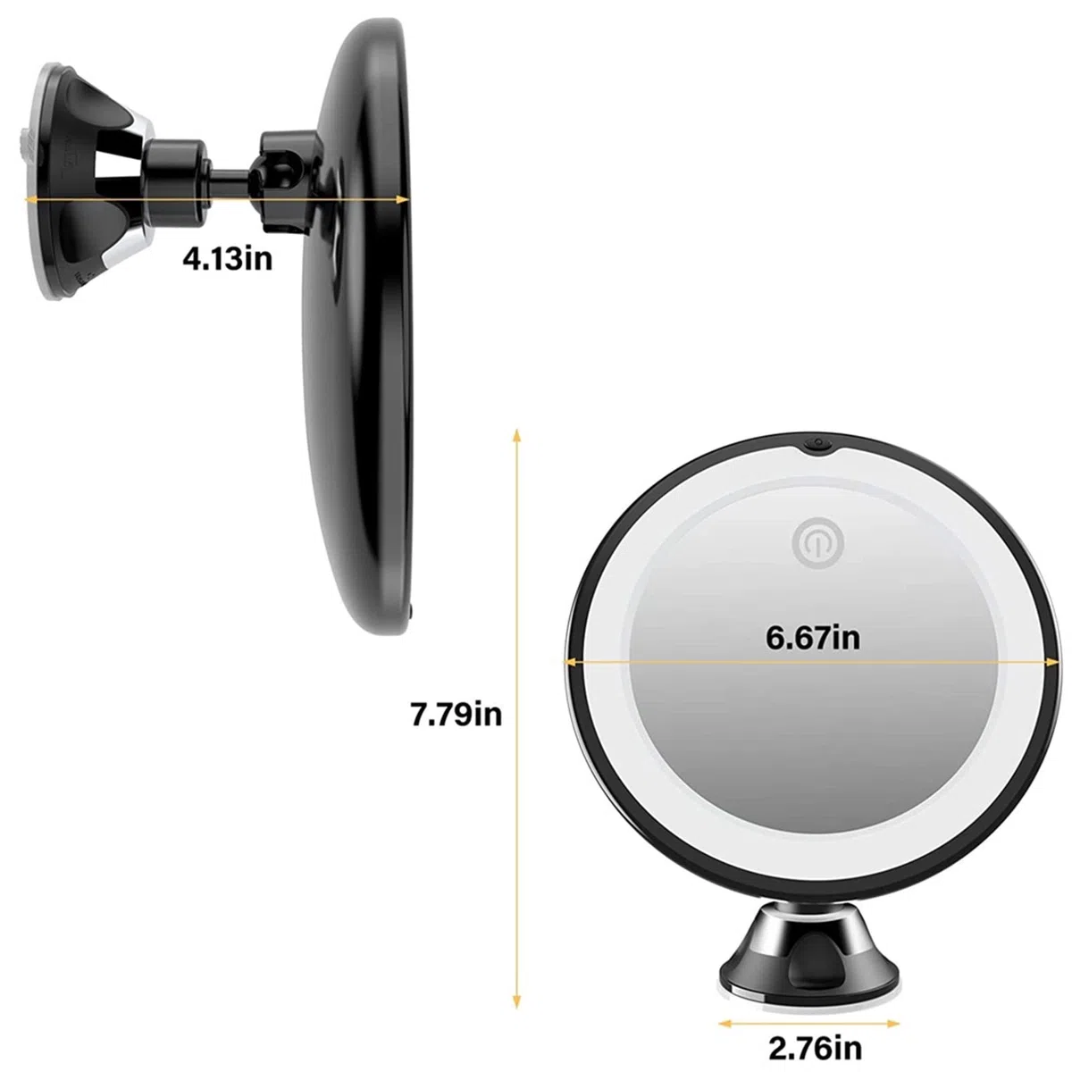 10-Fach Vergrößernder Schminkspiegel Mit Led-Licht, 360 Grad Drehbar, Kosmetikspiegel, Saugnapf, Badezimmer-Duschspiegel,Black Set