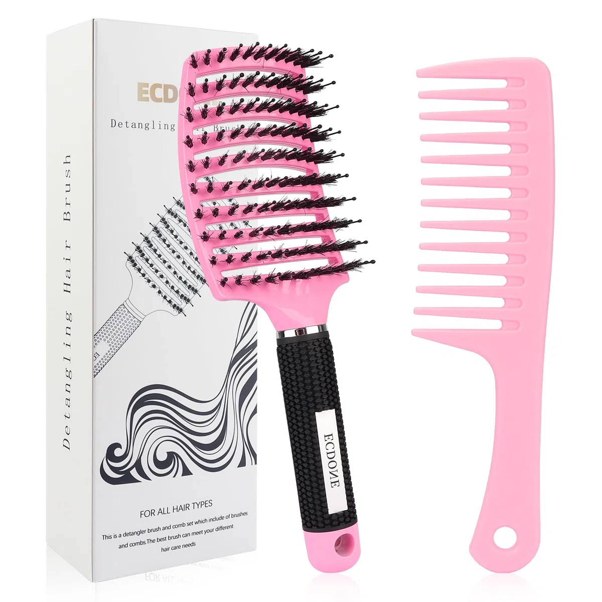 Entwirrungsbürste für nasses und trockenes Haar – schmerzfreie Haarbürste zum Entwirren von Knoten, Glätten und Stylen, für Erwachsene und Kinder, sanft zu lockigem/dickem Haar (Rosa)