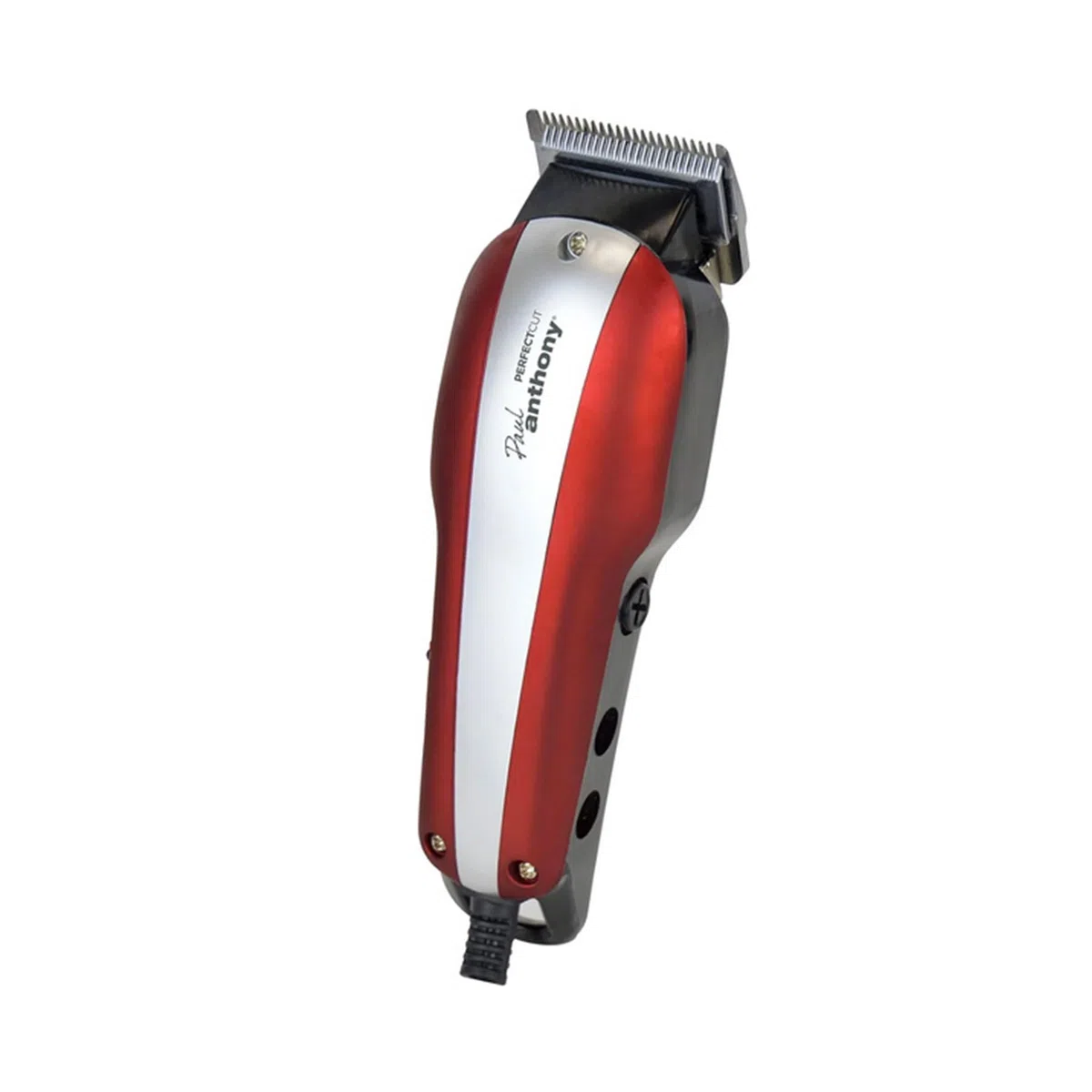 Professionelle Haarschneidemaschine mit Tragetasche und Zubehör, 2,5 m langes Kabel, 10 verschiedene Kammaufsätze 0,5 mm - 25 mm, Rot/Silber, Stahlklingen, Schere und Friseurkamm