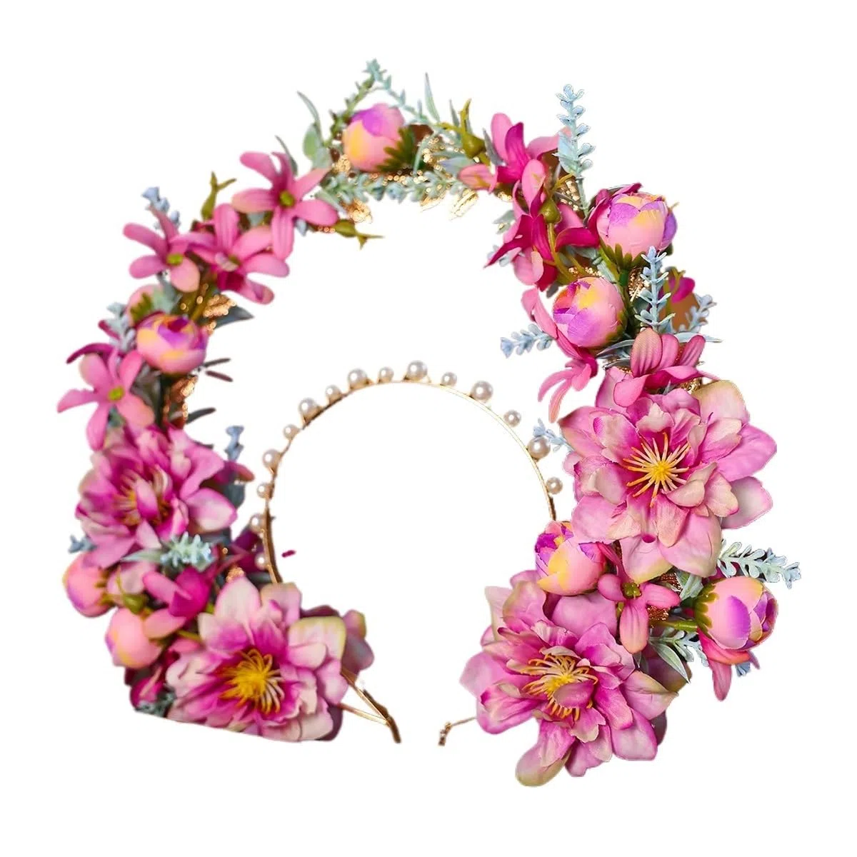 Haarreif mit künstlicher Blumenkrone Künstliche Blumenkrone for Frauen, Braut, Perle, Prinzessin, Haarband, Hochzeitsaccessoires(Color1)