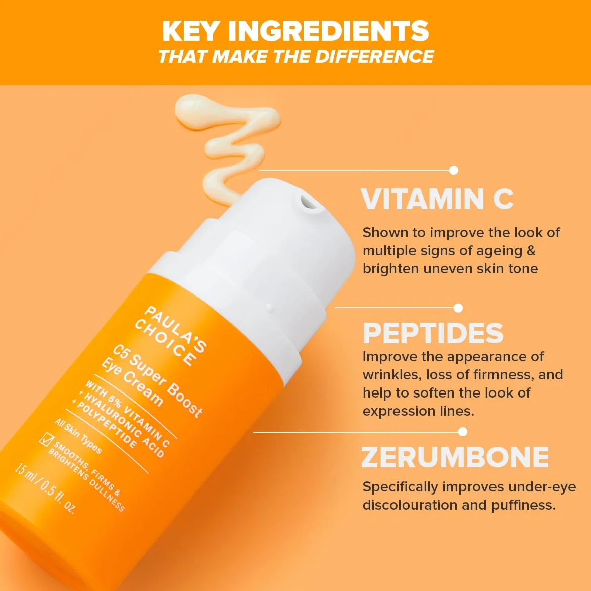 Paula's Choice Vitamin C Augencreme, Anti-Aging & Gegen Verfärbungen, 15 ml | Konzentrierte Vitamin C Augencreme - Reduziert Feine Fältchen Sichtbar - Bekämpfe die Ursachen von Augenringen Schwellungen