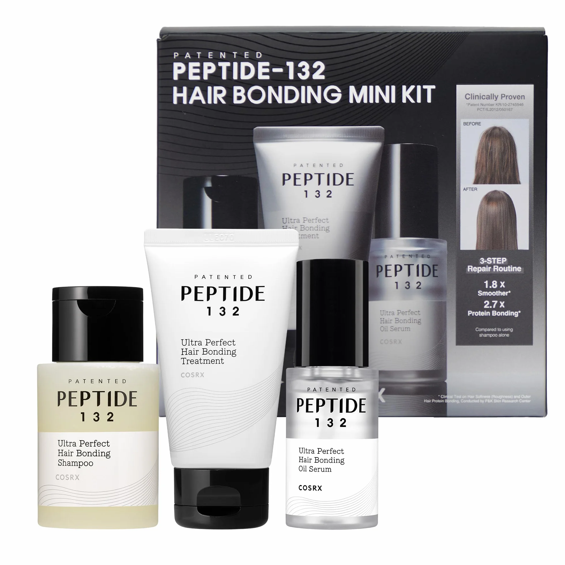 COSRX PEPTIDE 132 Hair Bonding Mini Kit (Shampoo 100 ml + Treatment 60 ml + Oil Serum 28 ml), Repair & Strengthen Damaged Hair