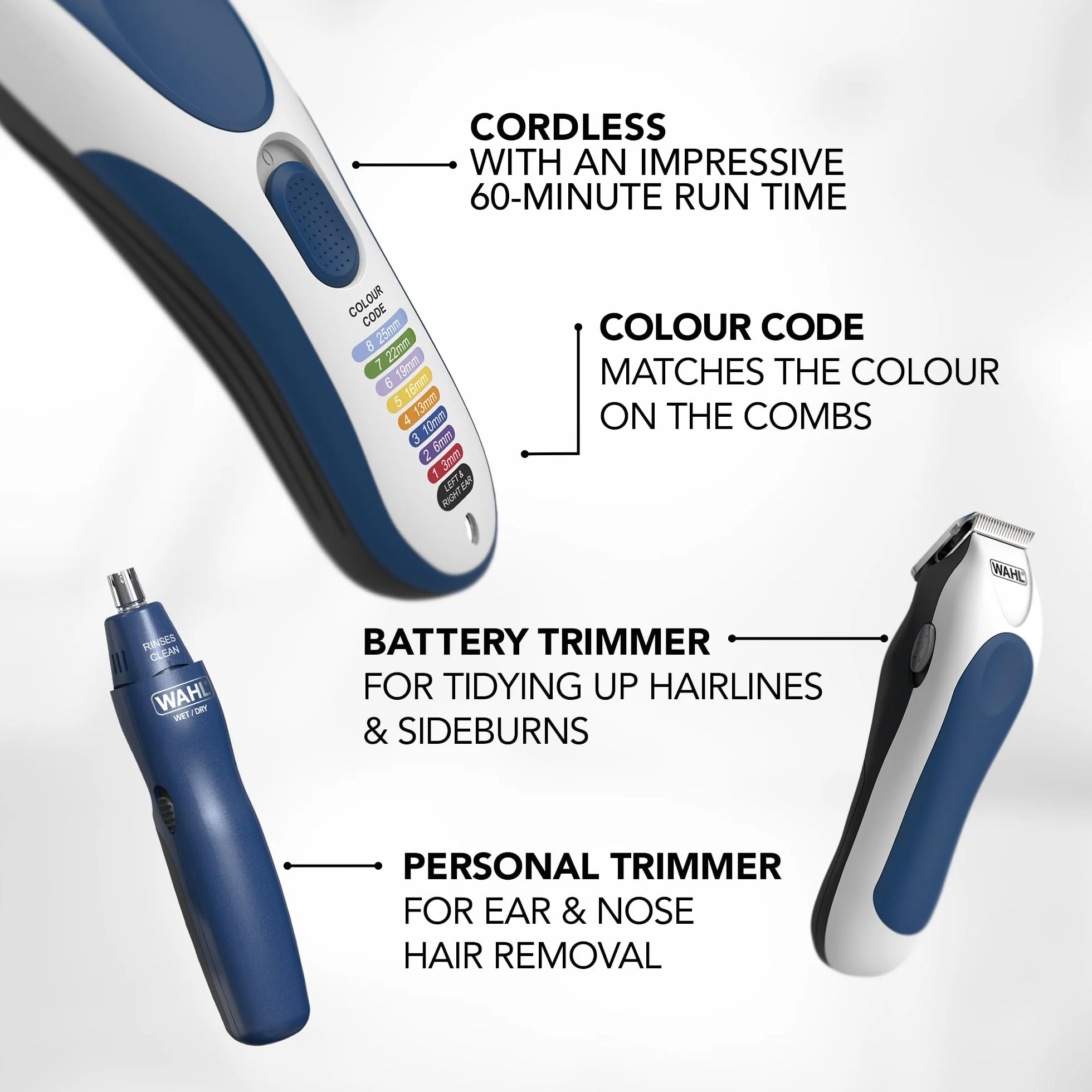 Wahl Color Pro Combo 3in1, Haarschneider für Männer, Familien-Haarschneideset, Kopfrasierer, Herren-Haarschneider mit Barttrimmer, Nasentrimmer, Personal Trimmers, Grooming Kit