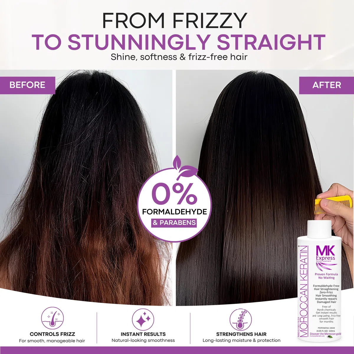 Moroccan Keratin Express Smoothing Straightening Treatment Formaldehyde Free No Wait Formula Instant results250ml with Mask 120ml by Moroccan Keratin