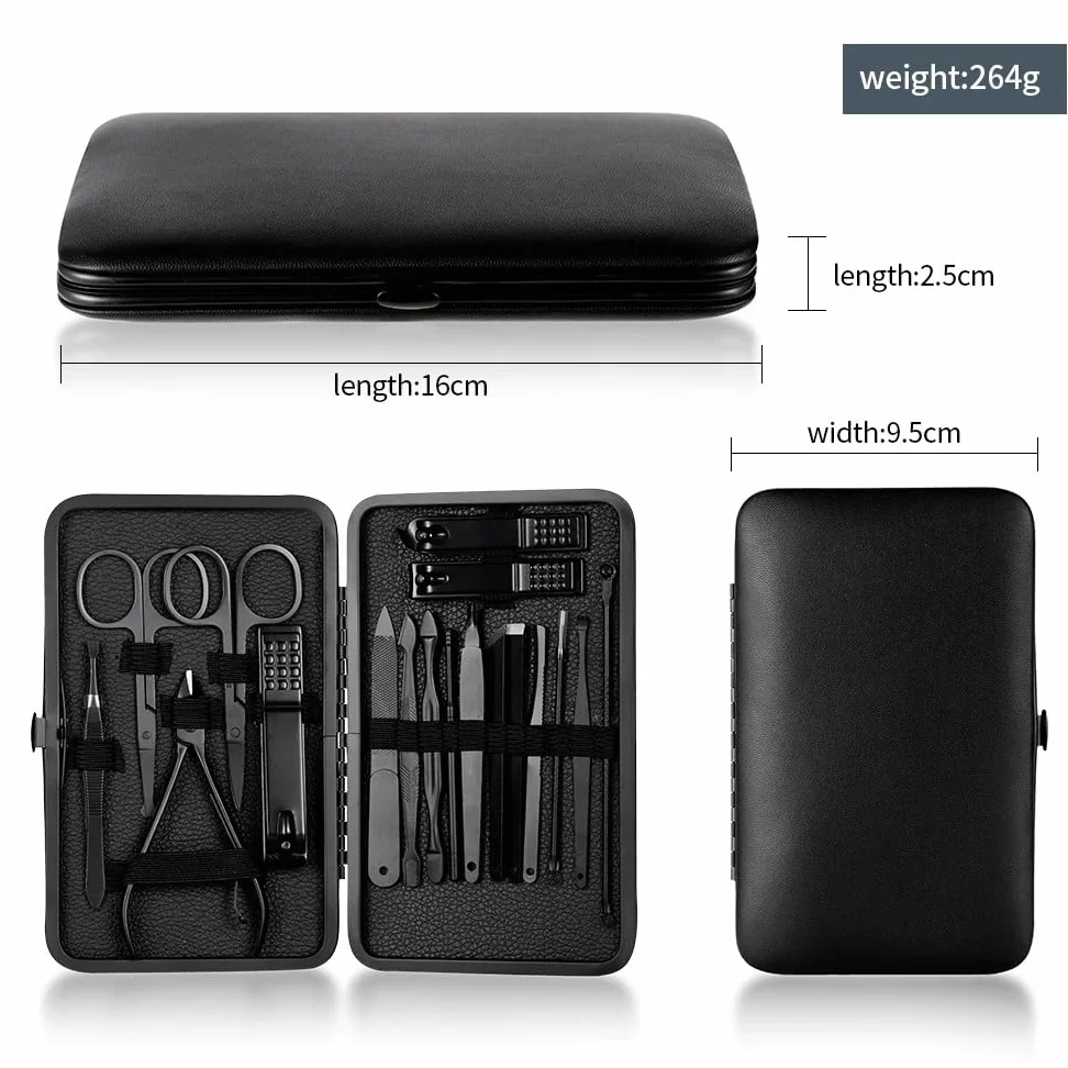 Nagelknipser, Trimmer Earpick Grooming Kit Maniküre Pediküre Schere Pinzette Nagelwerkzeuge Set mit schwarzem Tra, Körperpflege