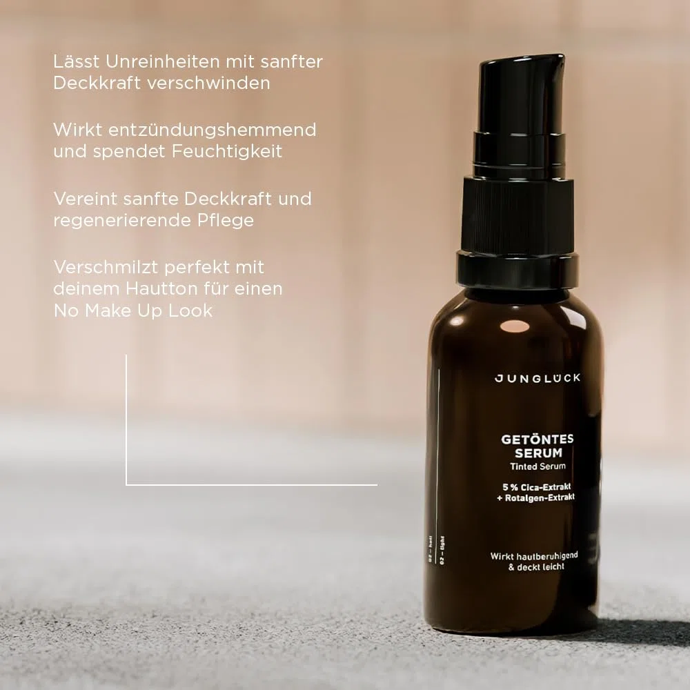 JUNGLÜCK Getöntes Serum Gesicht – Vegan | Pflegende Foundation mit Hyaluron | Gesichtsserum für einen natürlichen No-Make-Up Look mit leichter Deckkraft für einen gleichmäßigen Teint - Mittel