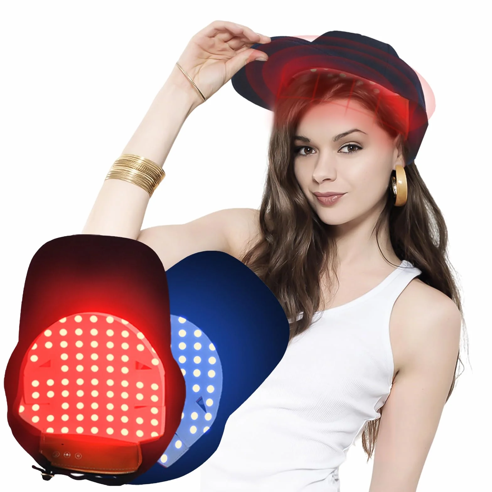 Rotlicht Haarwachstumskappe, Haarwachstum Cap,Rotlichtlampe Haare Anti-Haarausfall, 4 Modi, 470nm 630nm and 650nm Wavelength,Abnehmbarem Rotlicht Panel, 70 LEDs, Hair Growth Cap für Männer/Frauen