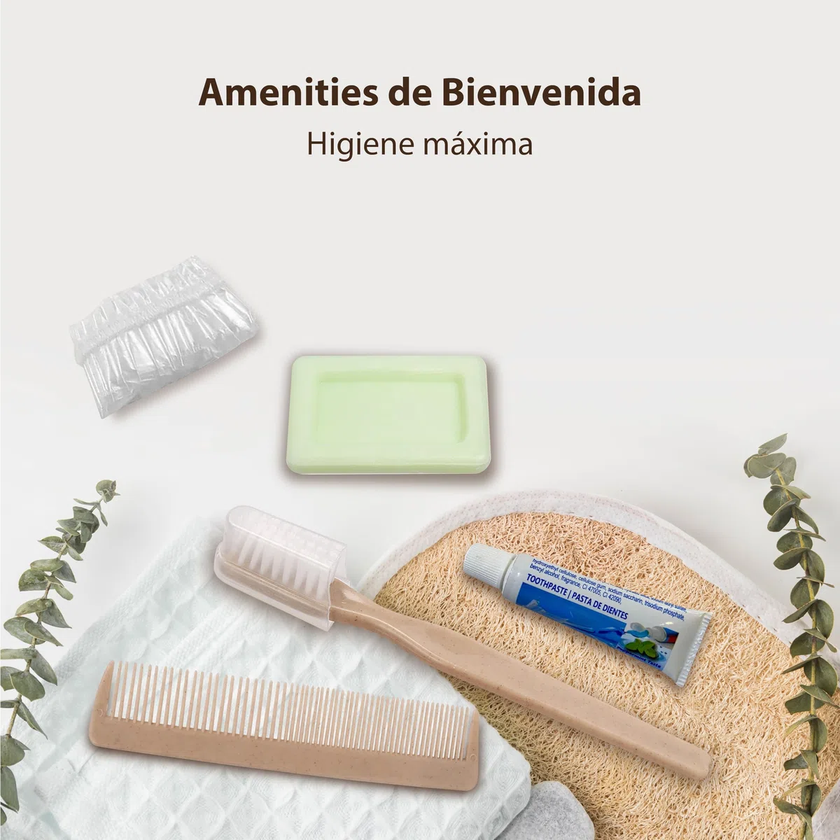 75 Sets Hotelbegrüßungssets, 5 Stück, 100 % umweltfreundlich, Kulturbeutel Bio Eco | persönliches Hygiene-Set Bio-Hotel | Hotelwillkommen-Set