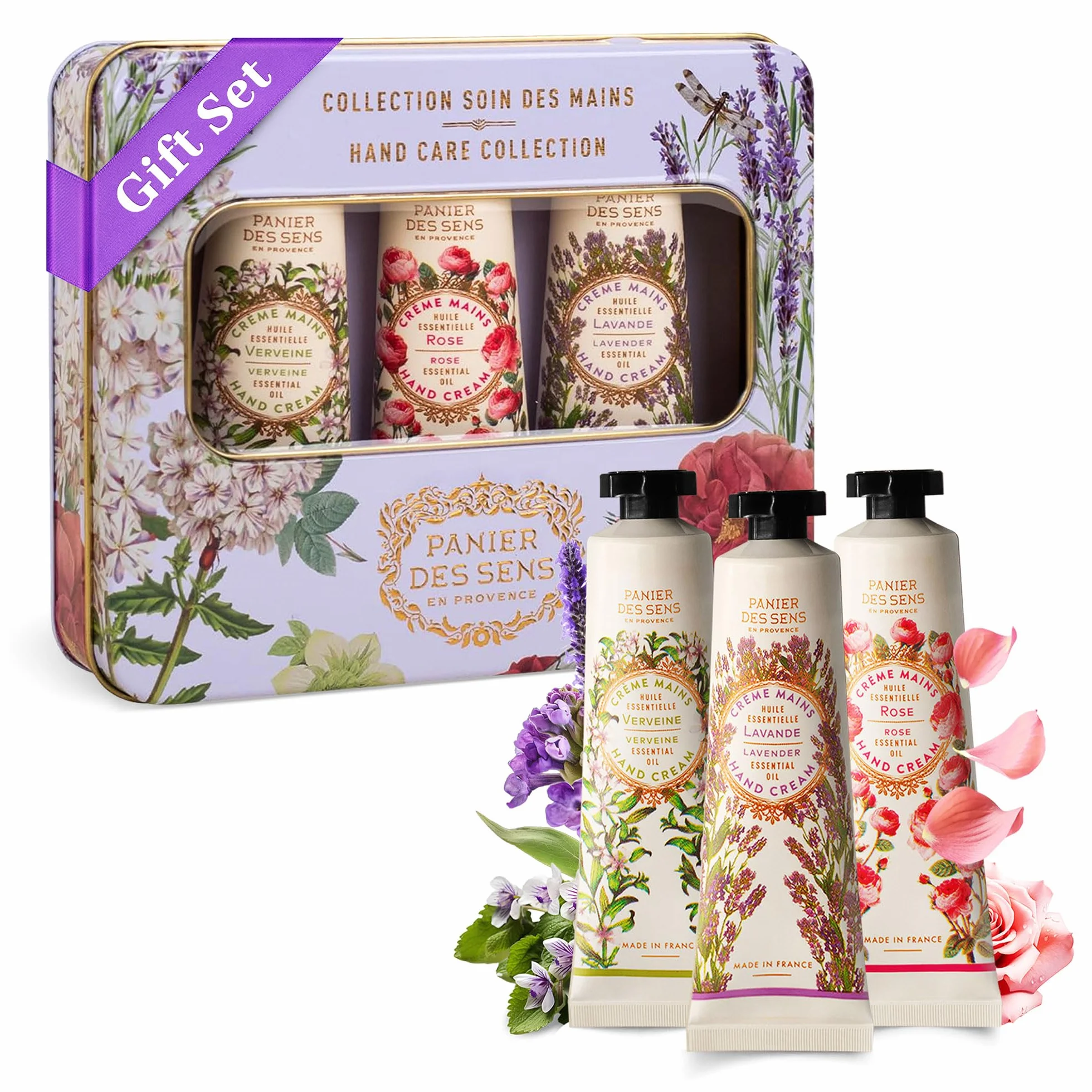 Panier des Sens - Geschenk für Frauen - Trio aus natürlicher Handcreme 3x30ml, Eisenkraut, Rose, Lavendel - Geschenkideen für Frauen - Geschenkset mit 97% natürlichen Inhaltsstoffen – Hand Cream