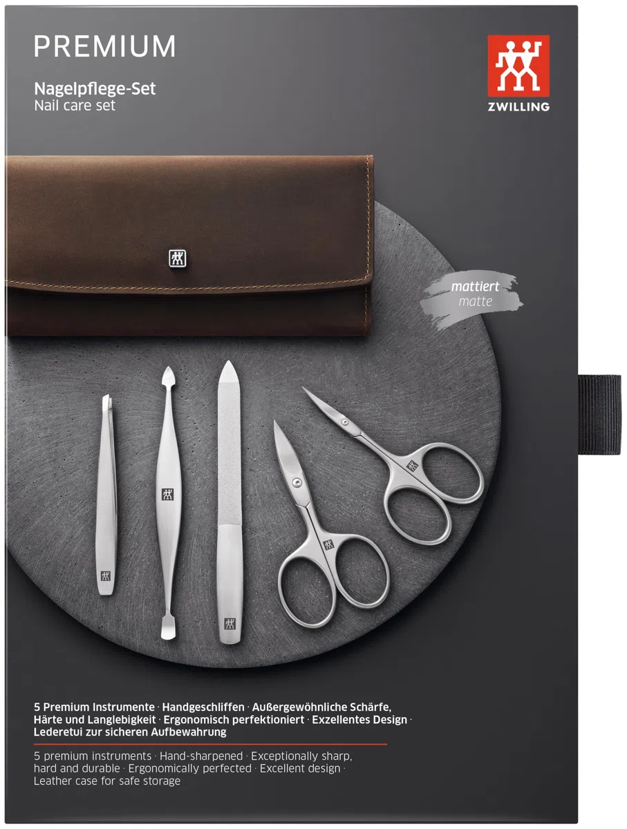 ZWILLING Maniküre-Set (Nagelpflege und Pediküre, Echtleder-Etui, präzise), Premium, Braun