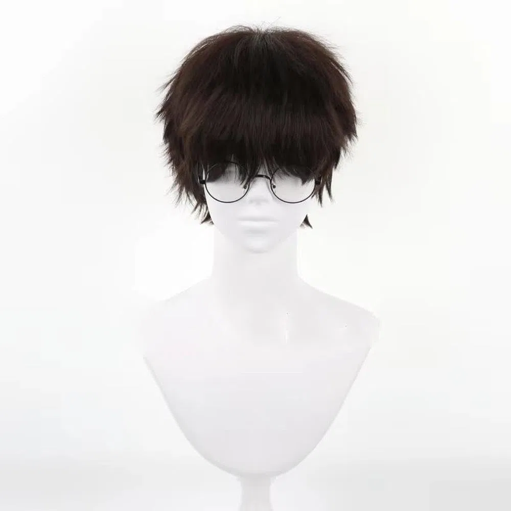 Haarpflege Herren-Cosplay-Perücke Kurz Dunkelbraun Hitzebeständig Volles Haar Mit Brille(Wig and glasses)