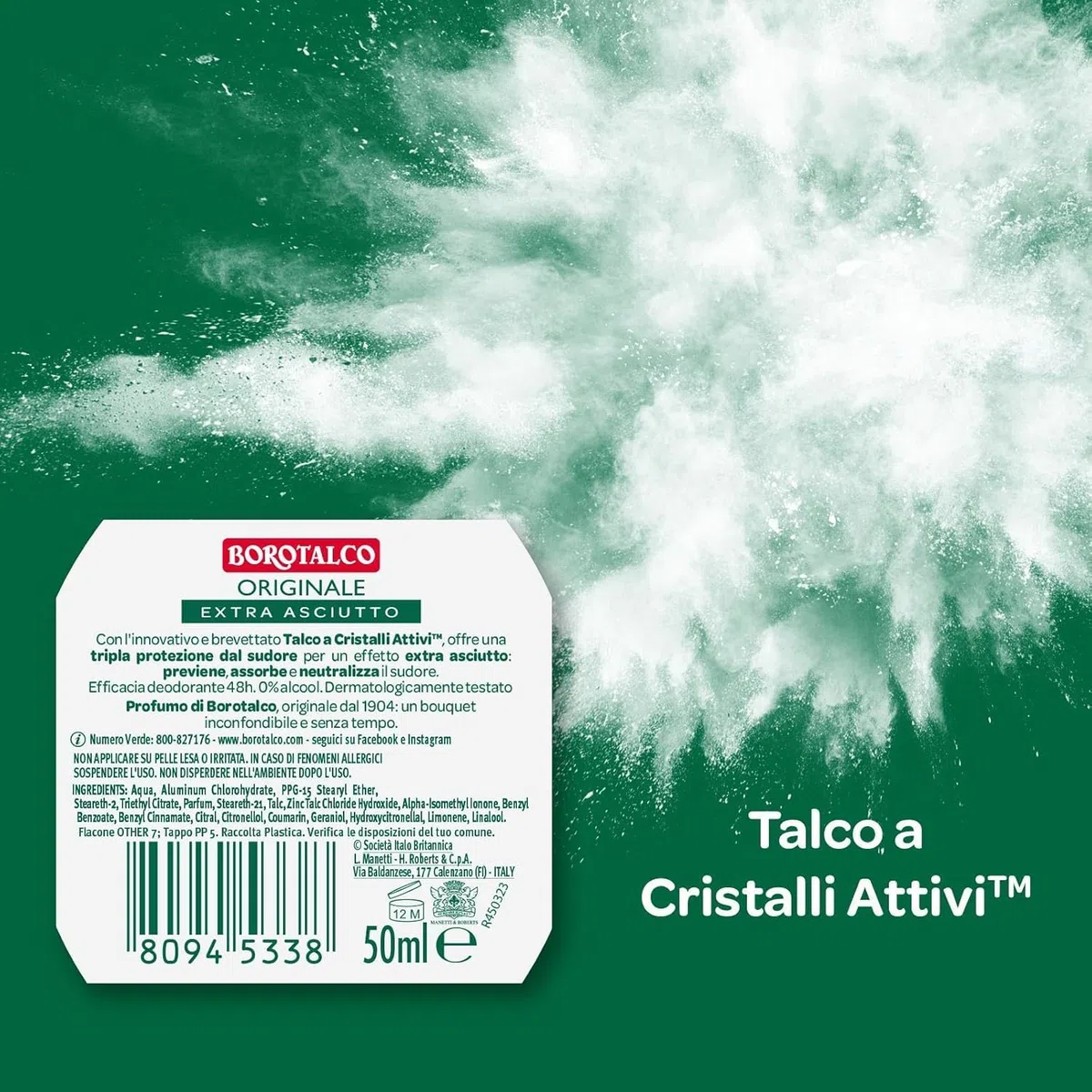 Italian Gourmet Original deodorante roll-on al talco per corpo 12 x 50ml | Ohne Alkohol, Schutz mit aktiven Kristallen, profumo pulito sulla pelle, Gesamtnettogewicht 600 ml + Kostenlos Polpa 400g