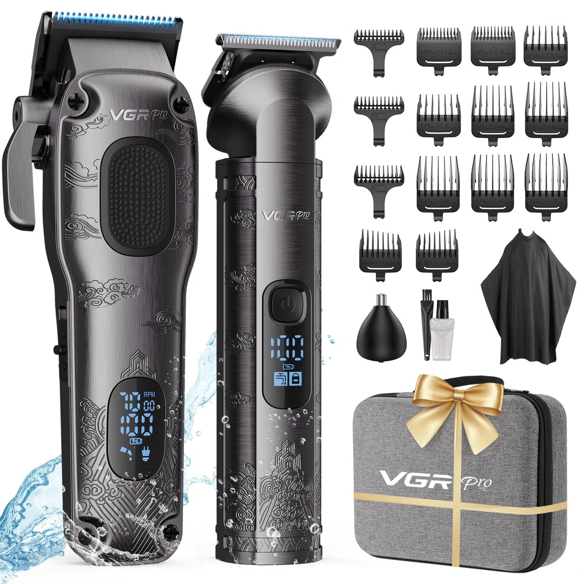 VGRPRO Kabellose Haarschneidemaschine Profi für Männer, Elektrischer Trimmer Herren Set mit Paket Box (Gray)