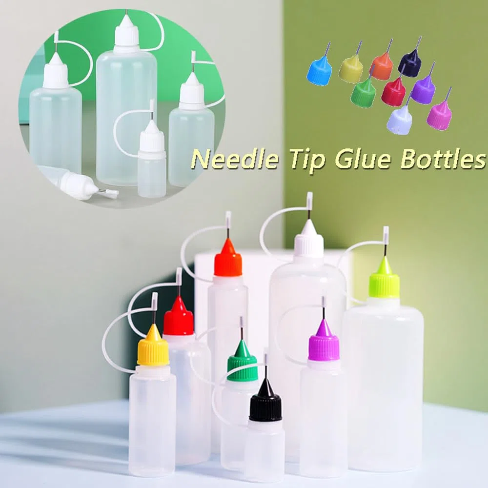 Leere Nadelspitzen-Kleber-Applikator-Flaschen, 3–120 ml, Quetschflasche, Kosmetik-Flüssigkeitsbehälter für Scrapbooking, Papier, Quilling, Bastelwerkzeug, Augenflüssigkeit, Tropfflaschen (Farbe