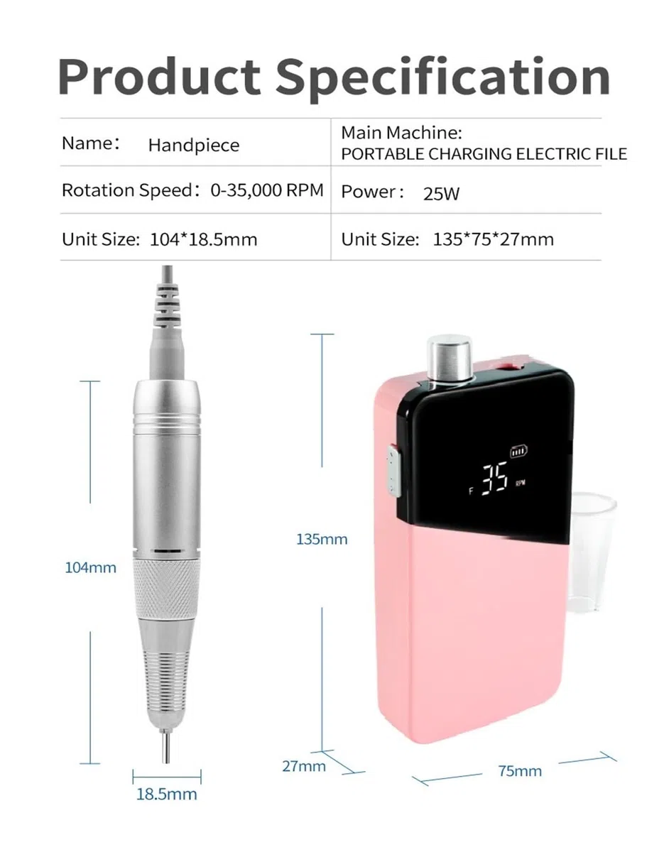 Nagelbohrer 35000 U/min tragbare elektrische Nagelbohrmaschine wiederaufladbare kabellose Maniküre-Pediküre-Set for Nagelausrüstung