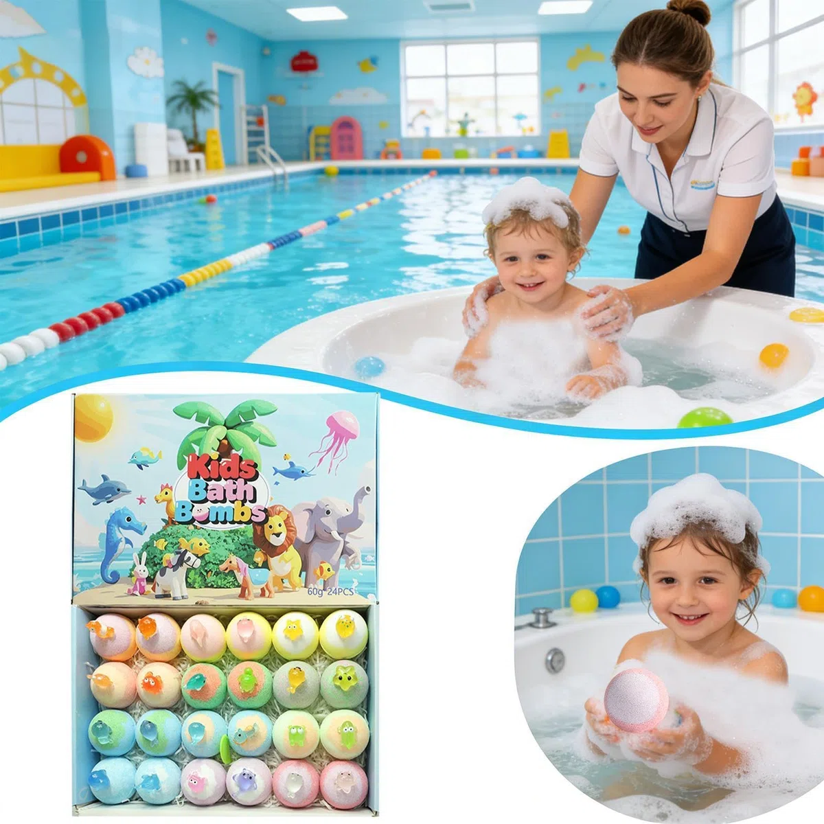 Badesalz-Ball 24 Stück Entspannender Reinigungsschaum | Badesalz mit Spielfigur Für , Mädchen, Spa, Zuhause, Badewanne, Reise, Hotel