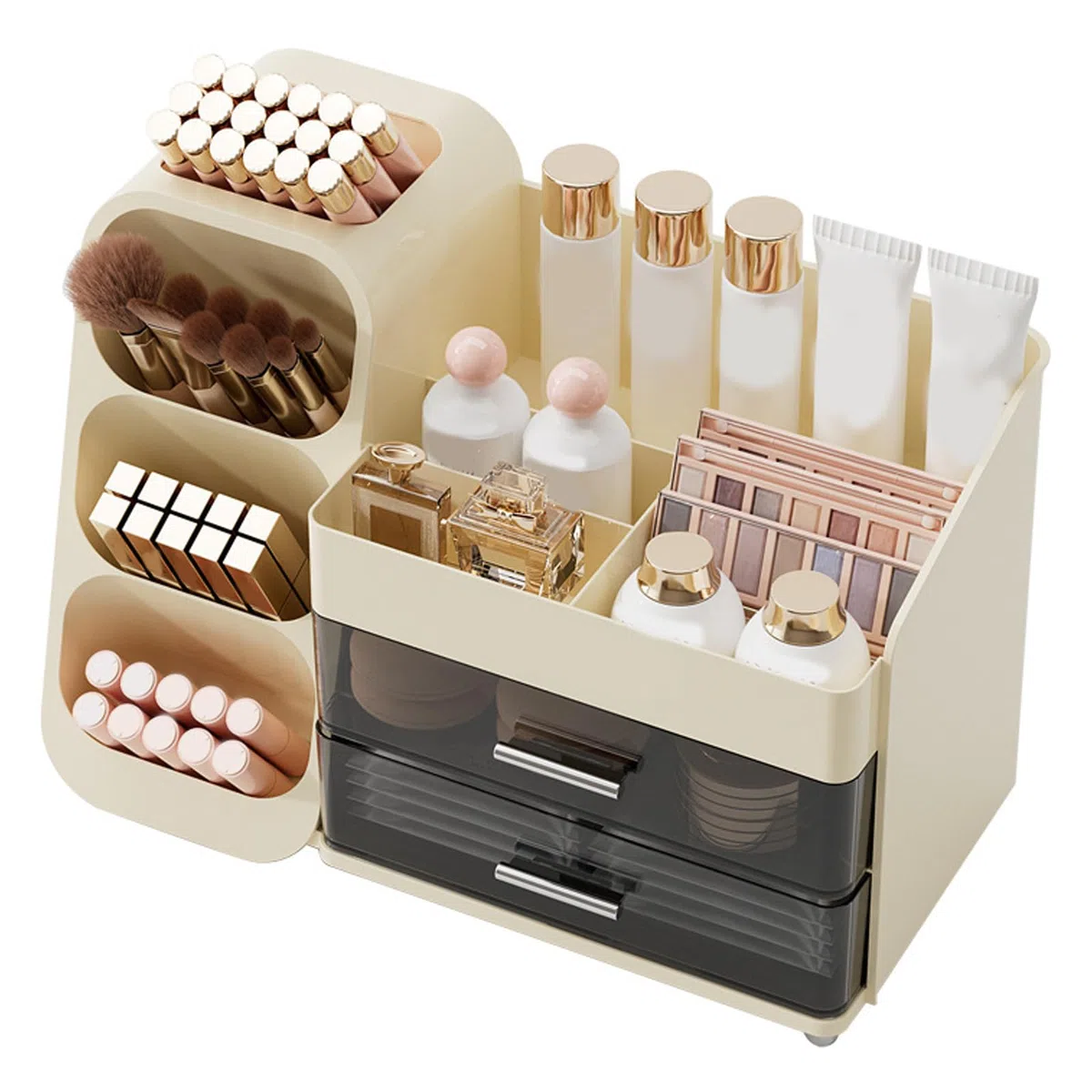 Effiziente Make up Aufbewahrungslösung mit Fächern für Kosmetika, transparente ABS Box, praktische kompakte Vitrine, Make up Organizer mit Schubladen
