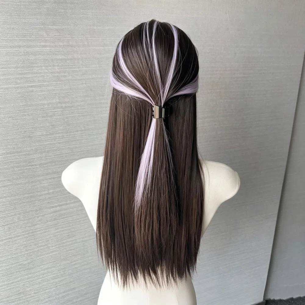 Haarpflege Lange Gerade Damenperücke In Schwarz Und Lila Für Den Gebrauch Cosplay Zärtlichkeit