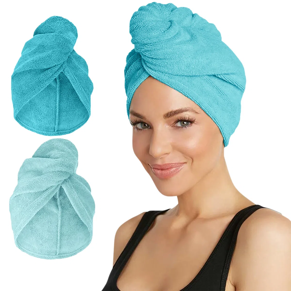 Turbie Twist Microfiber Hair Towel (2 Pack) Light Aqua - Dark Aqua by Turbie Twist