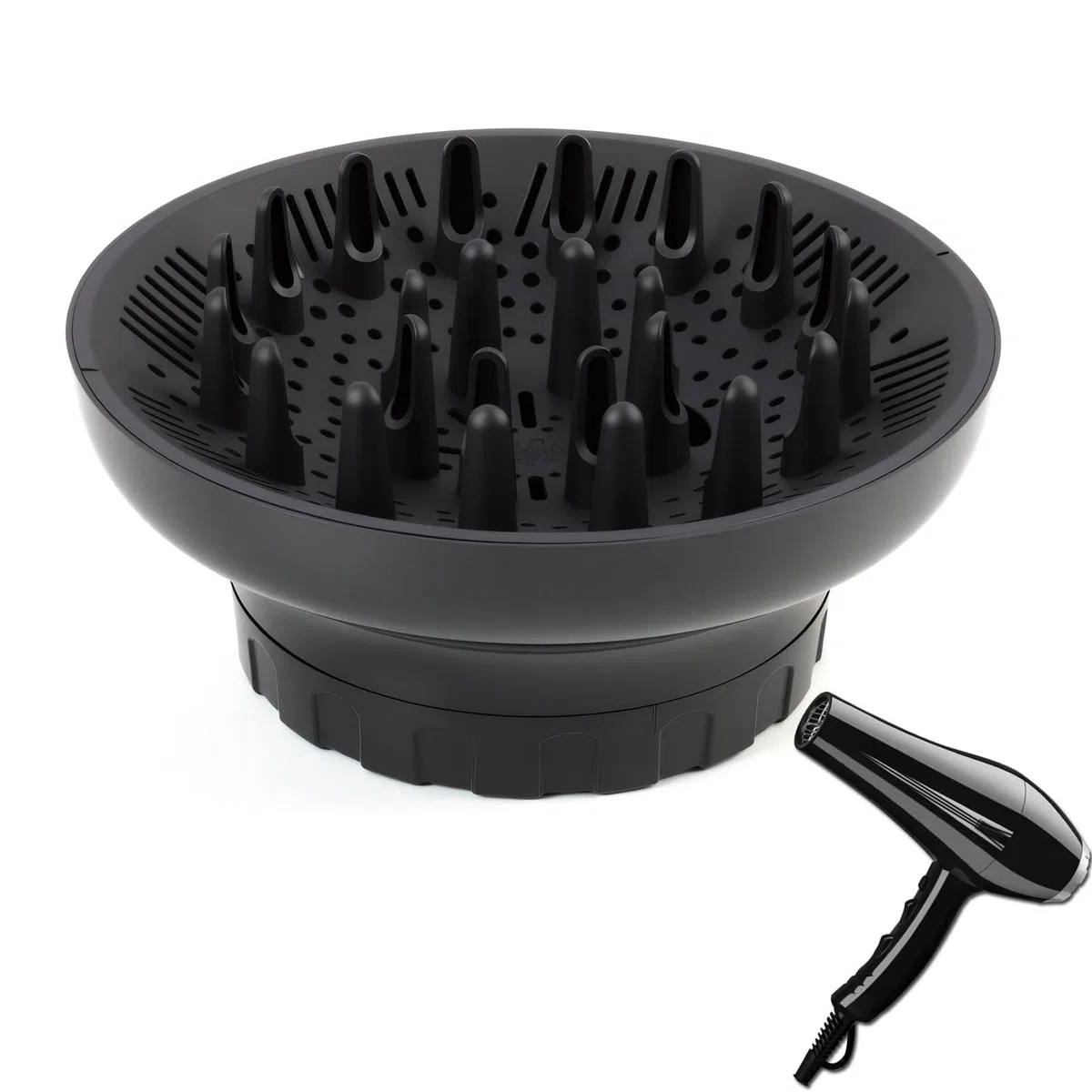 Universal Diffusor Aufsatz Föhn – Diffuser für Haar, Anpassungsfähig für Föhn mit Düse D=3.5-6.6cm, für Lockiges/Welliges Haar (Maximales Volumen ohne Frizz), Schwarz