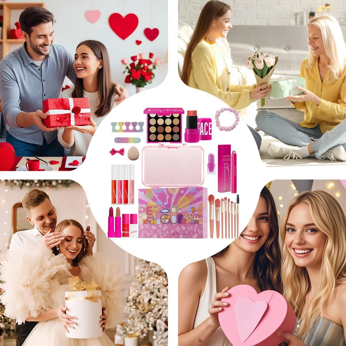 Make-up für Mädchen, 26 Stück, Lidschattenpalette, Rouge, Lippenstift-Kollektion, wasserdichtes Kosmetik-Set für Hochzeiten, Theater und Fotoshootings
